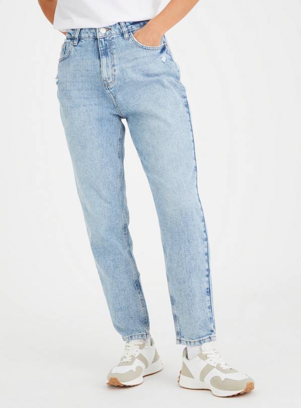 Light Wash Distressed Denim Mom Jeans 12L